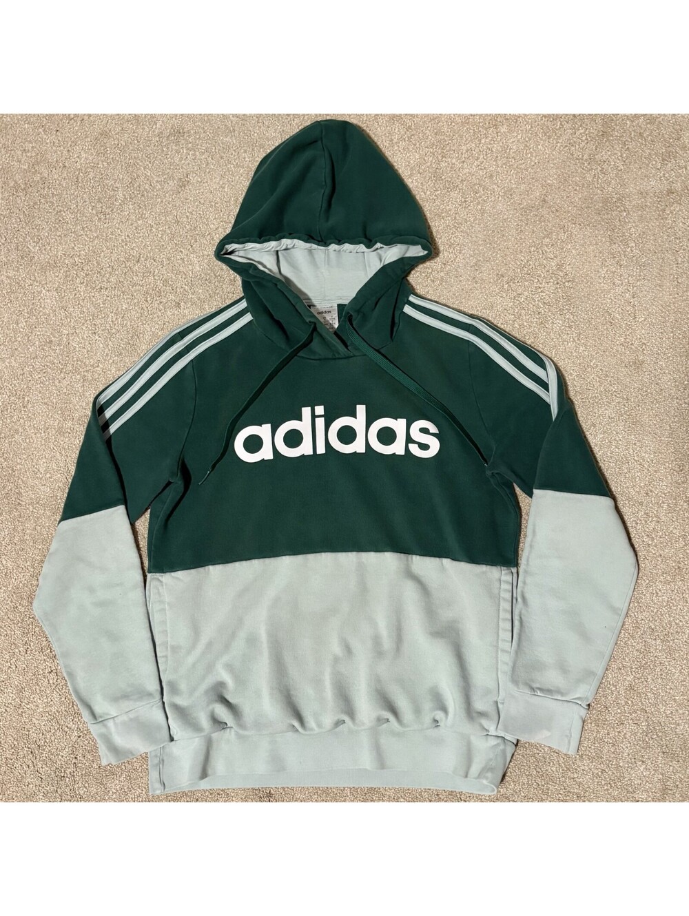 Adidas Women's Sz M Essentials Colorblock Hoodie Sweatshirt Pullover Green